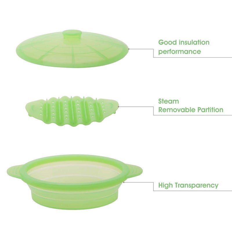 EuChoiz Microwave Steamer Cooker Collapsible Bowl-Silicone Steamer Cookware with Handle Lid for Vegetables Fish Prep Meal Food with Removable Rack BPA Free, Easy to Store, Freezer & Dishwasher Safe, Green - Image 3